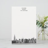 Gray Black NYC Skyline Etch 01 Stationery Briefpapier (Stehend Vorderseite)