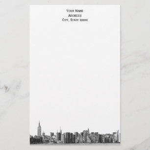 Gray Black NYC Skyline Etch 01 Stationery Briefpapier