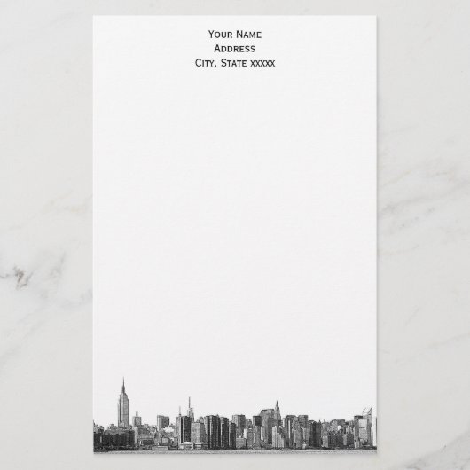 Gray Black NYC Skyline Etch 01 Stationery Briefpapier (Vorderseite)