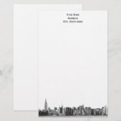 Gray Black NYC Skyline Etch 01 Stationery Briefpapier (Vorne/Hinten)