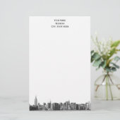 Gray Black NYC Skyline Etch 01 Stationery Briefpapier (Stehend Vorderseite)