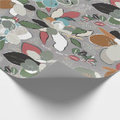 Gray Black Red Floral Winter Magnolia Geschenkpapier (Ecke)