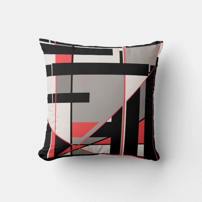 Gray Black Red White Geometric Abstract Design Kissen (Vorderseite)