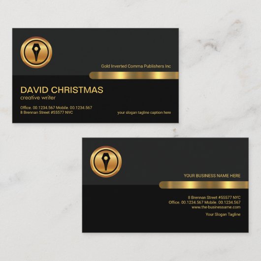 Gray Black Retro Column Gold Pen Nib Writer Visitenkarte (Vorne/Hinten)