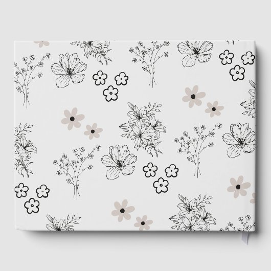 Gray Black Retro Y2K Hippie Blume Pattern Wedding Gästebuch (Rückseite)