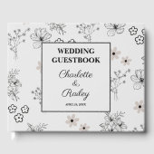 Gray Black Retro Y2K Hippie Blume Pattern Wedding Gästebuch (Vorderseite)