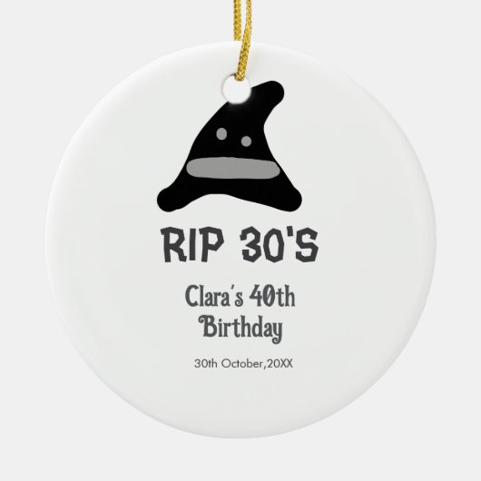 Gray black RIP 30's 40th birthday witch hat hallow Keramik Ornament (Vorne)