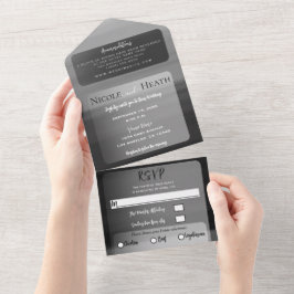 Gray Black Watercolor Minimal Chic Moderne Hochzei All In One Einladung