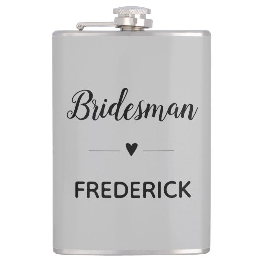 Gray Black Wedding Bridesman Personalisiert Flachmann (Vorderseite)