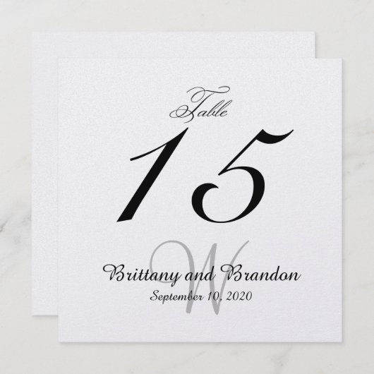 Gray Black Wedding Square Tischnummer Card (Vorne/Hinten)