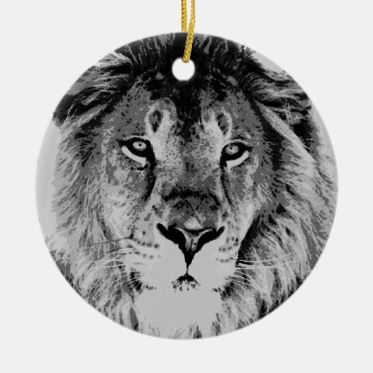Gray Black & White Lion Weihnachtsschmuck (Vorne)
