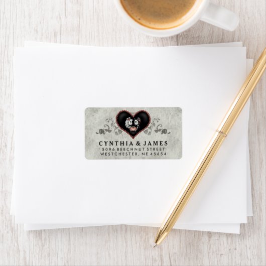 Gray Black & White Skeletons Herz Hochzeitsadresse Adressaufkleber (Insitu)