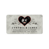Gray Black & White Skeletons Herz Hochzeitsadresse Adressaufkleber (Vorne)