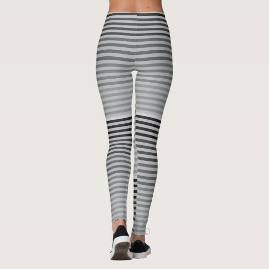 Gray, Black, White Stripes Leggings (Rückseite)
