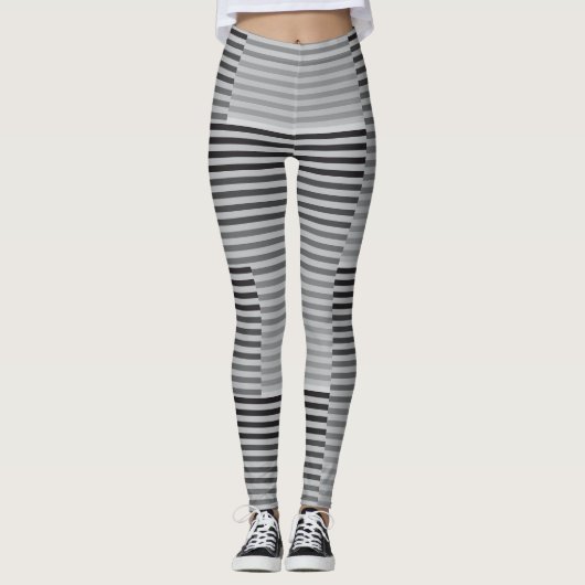 Gray, Black, White Stripes Leggings (Vorderseite)