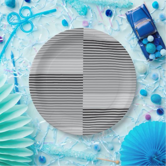 Gray, Black, White Stripes Pappteller (Party)