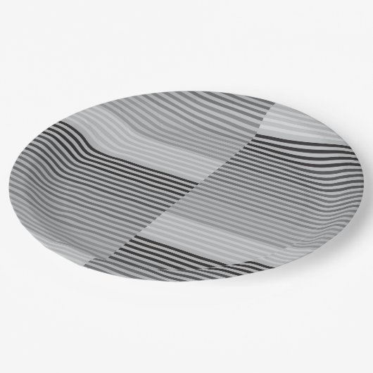 Gray, Black, White Stripes Pappteller (Schrägansicht)