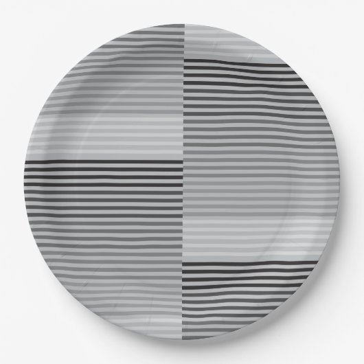 Gray, Black, White Stripes Pappteller (Vorderseite)