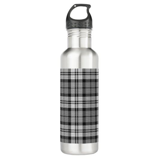 Gray Blackwatch Tartan Kariertes Design Edelstahlflasche (Vorderseite)