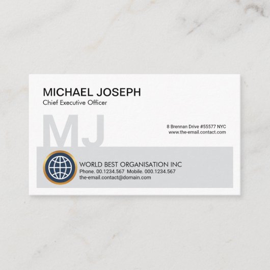 Gray Block Monogram Name Initials CEO Gründer Visitenkarte (Vorderseite)