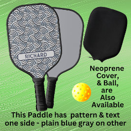 Gray Blue 3D Circles Geometric, Name Monogram hinz Pickleball Schläger