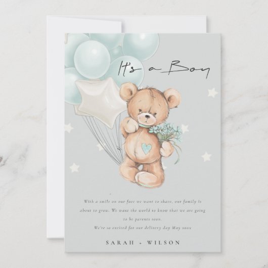 Gray Blue Bar Balloon Baby Announccard Dankeskarte (Vorderseite)