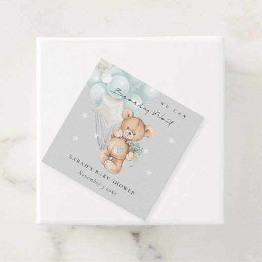 Gray Blue Bearly Wait Bär Balloon Baby Dusche Geschenkanhänger (Beispiel)