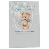 Gray Blue Bearly Wait Bär Balloon Baby Dusche Mittlere Geschenktüte (Vorderseite)