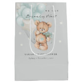 Gray Blue Bearly Wait Bär Balloon Baby Dusche Mittlere Geschenktüte (Rückseite)