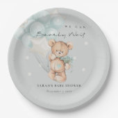 Gray Blue Bearly Wait Bär Balloon Baby Dusche Pappteller (Vorderseite)