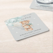 Gray Blue Bearly Wait Bär Balloon Baby Dusche Rechteckiger Pappuntersetzer (angewinkelt)