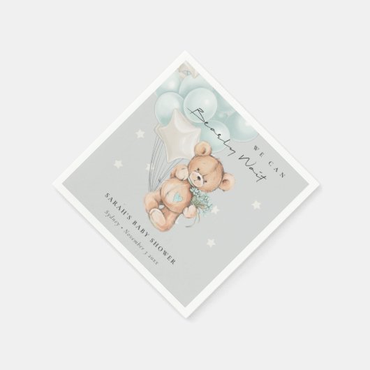 Gray Blue Bearly Wait Bär Balloon Baby Dusche Serviette (Ecke)