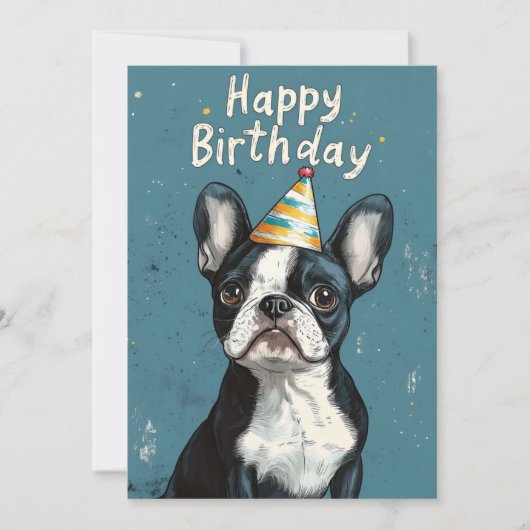 Gray-Blue Boston Terrier Birthday Party Einladung (Vorderseite)