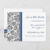 Gray Blue Damask Save the Date Hochzeit Postkarte (Vorne/Hinten)