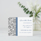 Gray Blue Damask Save the Date Hochzeit Postkarte (Stehend Vorderseite)