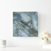 Gray/ Blue/ Gold agate printed acrylic wall clock Quadratische Wanduhr (Zuhause)