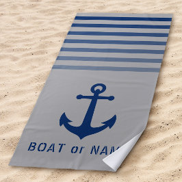 Gray Blue Nautical Anchor Ihr Name oder Boot Strandtuch