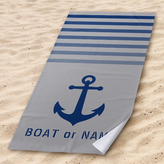 Gray Blue Nautical Anchor Ihr Name oder Boot Strandtuch