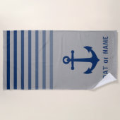 Gray Blue Nautical Anchor Ihr Name oder Boot Strandtuch (Vorderseite)