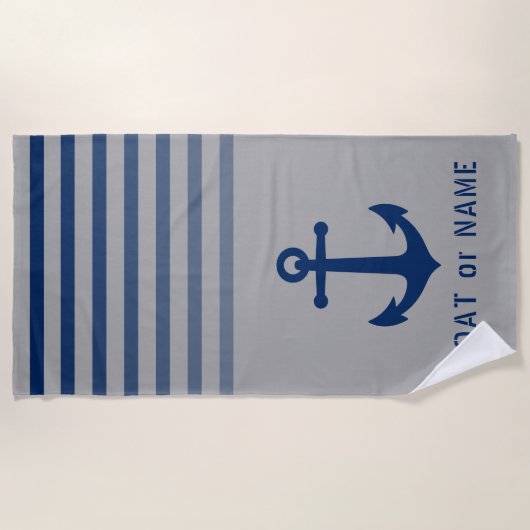 Gray Blue Nautical Anchor Ihr Name oder Boot Strandtuch (Vorderseite)