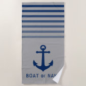 Gray Blue Nautical Anchor Ihr Name oder Boot Strandtuch (Vorderseite)