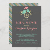 Gray Blue Pink Lovebirds Bridal Dusche Einladung (Vorne/Hinten)