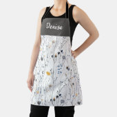 Gray Blue Watercolor Wildflower Custom Name Apron Schürze (InSitu)