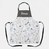 Gray Blue Watercolor Wildflower Custom Name Apron Schürze (Vorderseite)