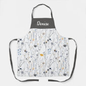 Gray Blue Watercolor Wildflower Custom Name Apron Schürze (Vorderseite)