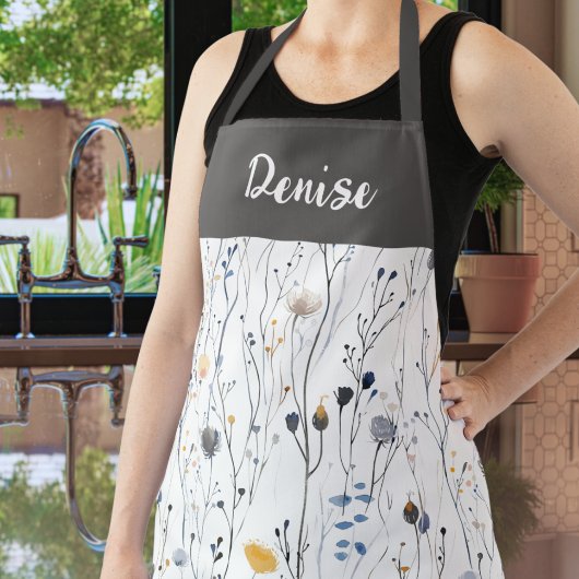 Gray Blue Watercolor Wildflower Custom Name Apron Schürze