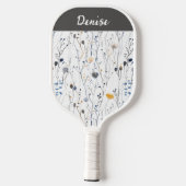 Gray Blue Watercolor Wildflower Custom Name Pickleball Schläger (Rückseite)