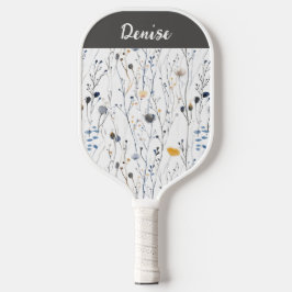 Gray Blue Watercolor Wildflower Custom Name Pickleball Schläger