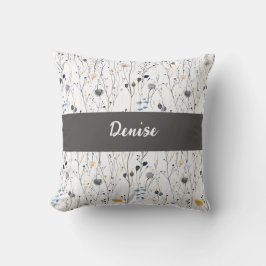 Gray Blue Watercolor Wildflower Monogram Name Kissen