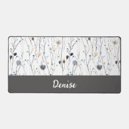 Gray Blue Watercolor Wildflower Monogram Name Schreibtischunterlage